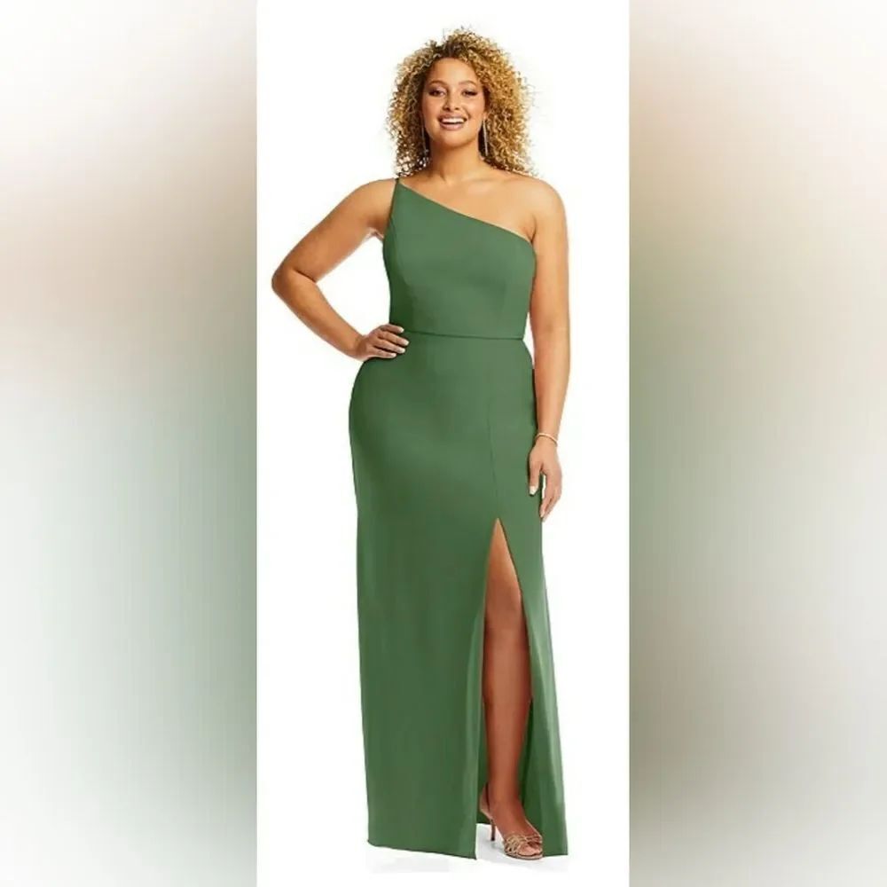 After Six 1544 One-Shoulder Trumpet Gown Vineyard Green size 18 NWOT